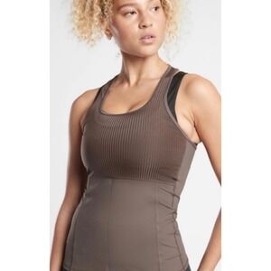Athleta Momentum Rib Tank Top brown  Racerback Shelf Bra Athletic L‎